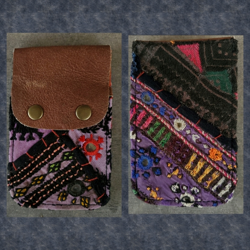 🍳🧠 Free People Boho Embroidered Repurposed vtg banjara hippie Wallet card case